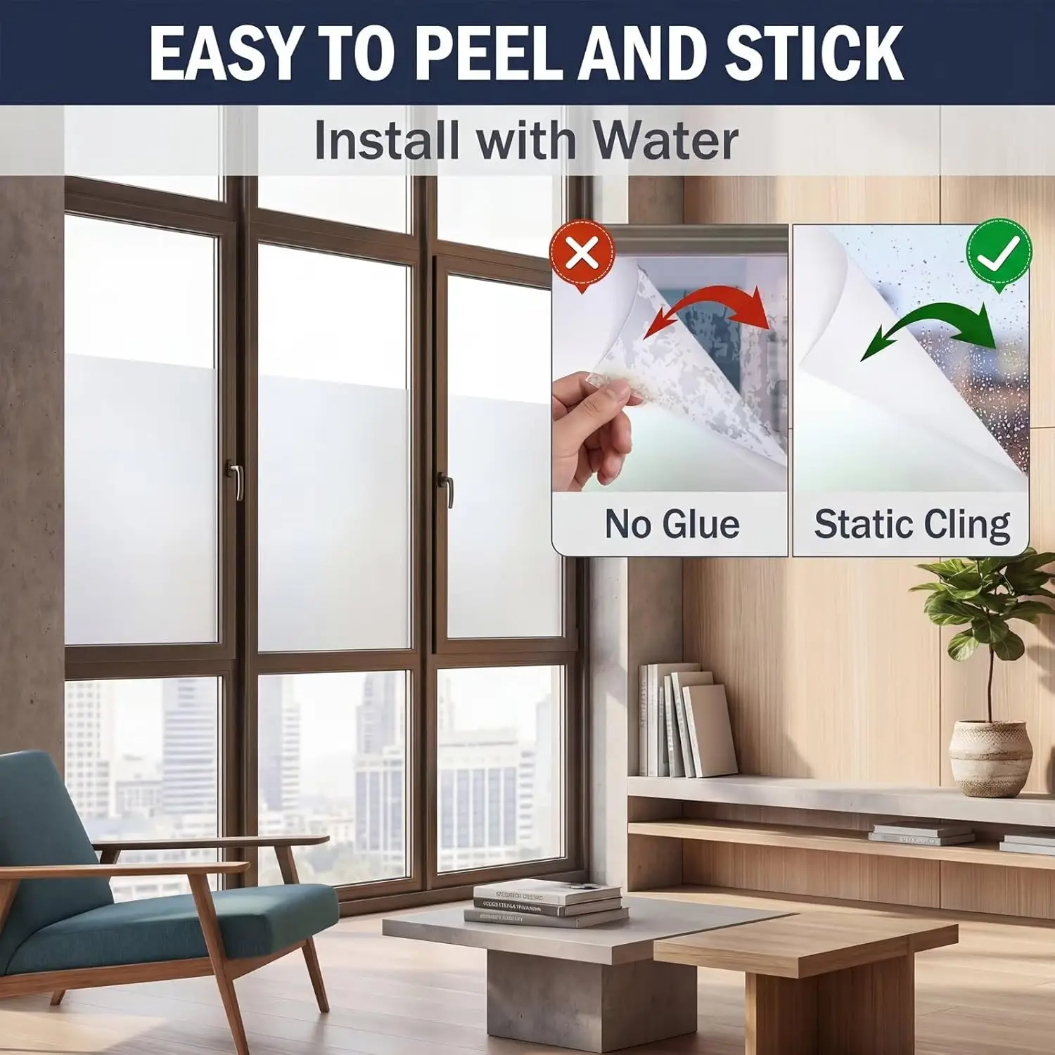 Frosted Window Privacy Film Non Adhesive Static Cling Glass Stickers Sun UV Blocking Heat Control Door Covering Decals for Home