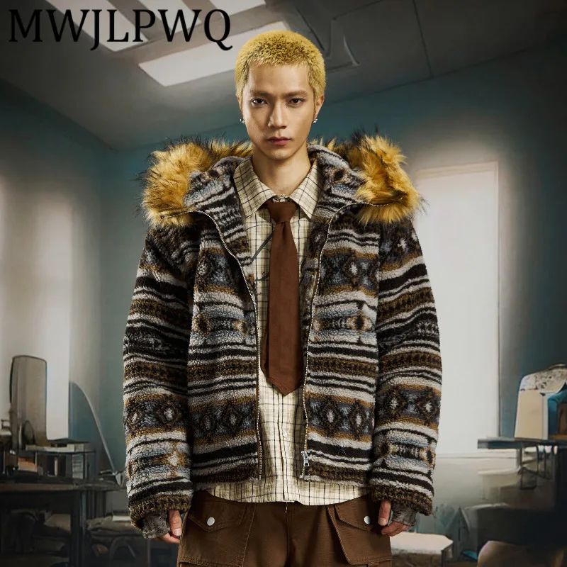 

MWJLPWQ Unisex Hooded Street Style Tops Loose Thickened Cotton Jacket Hiphop Y2K Tide Long Sleeve Printed Warm Padded Coat 12580