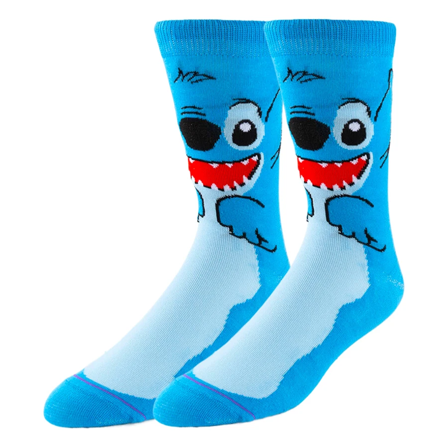 Fashionable Men\'s 6 Pairs of Novel Cartoon Stitch Pattern Mid Tube Crew Socks Comfortable and Soft Pressure Socks