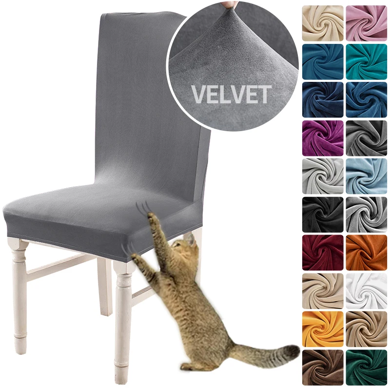 

1/2/4/6 Pieces Soft Chair Cover New Velvet Fabric Big Elastic Chair Covers Seat Case For Dining Room