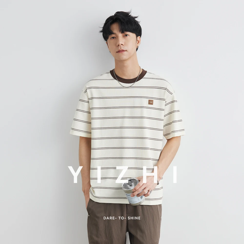 

Fashion Men's Striped Loose Round Neck Short Sleeve T-shirt 2025 Summer New Korean Casual Outdoor Urban Youth Half Sleeve Top