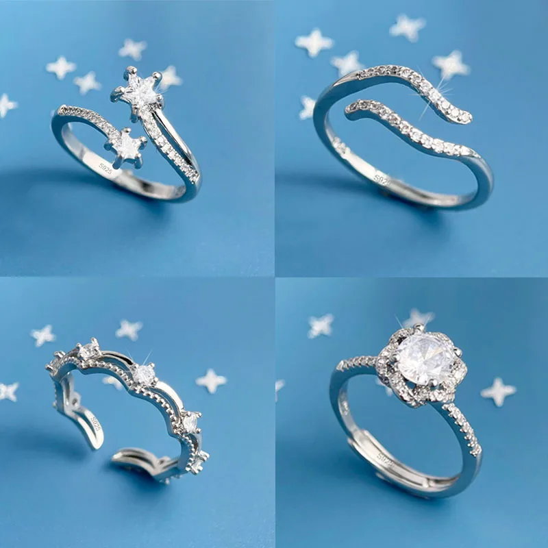 925 فضة خواتم للنساء هندسية غرامة مجوهرات إصبع قابل للتعديل التسلق بسيط الزركون الدائري للحزب هدية عيد ميلاد