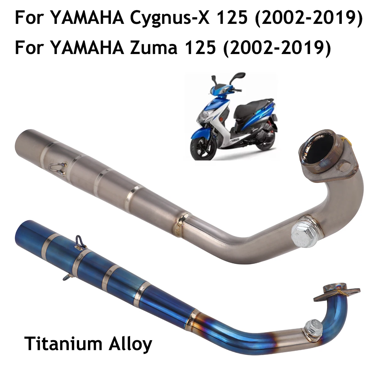 Slip On For YAMAHA Cygnus X 125cc Zuma 125cc 2002 - 2019 Motorcycle Exhaust Front Link Pipe Escape Titanium Alloy 51MM Muffle