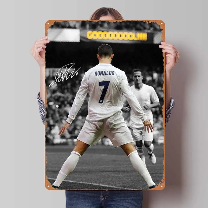 Cristiano Ronaldo Metal Poster Soccer Sports Metal Signs Vintage Room Decor Men Custom Tinplate Sign for Wall Art Decoration