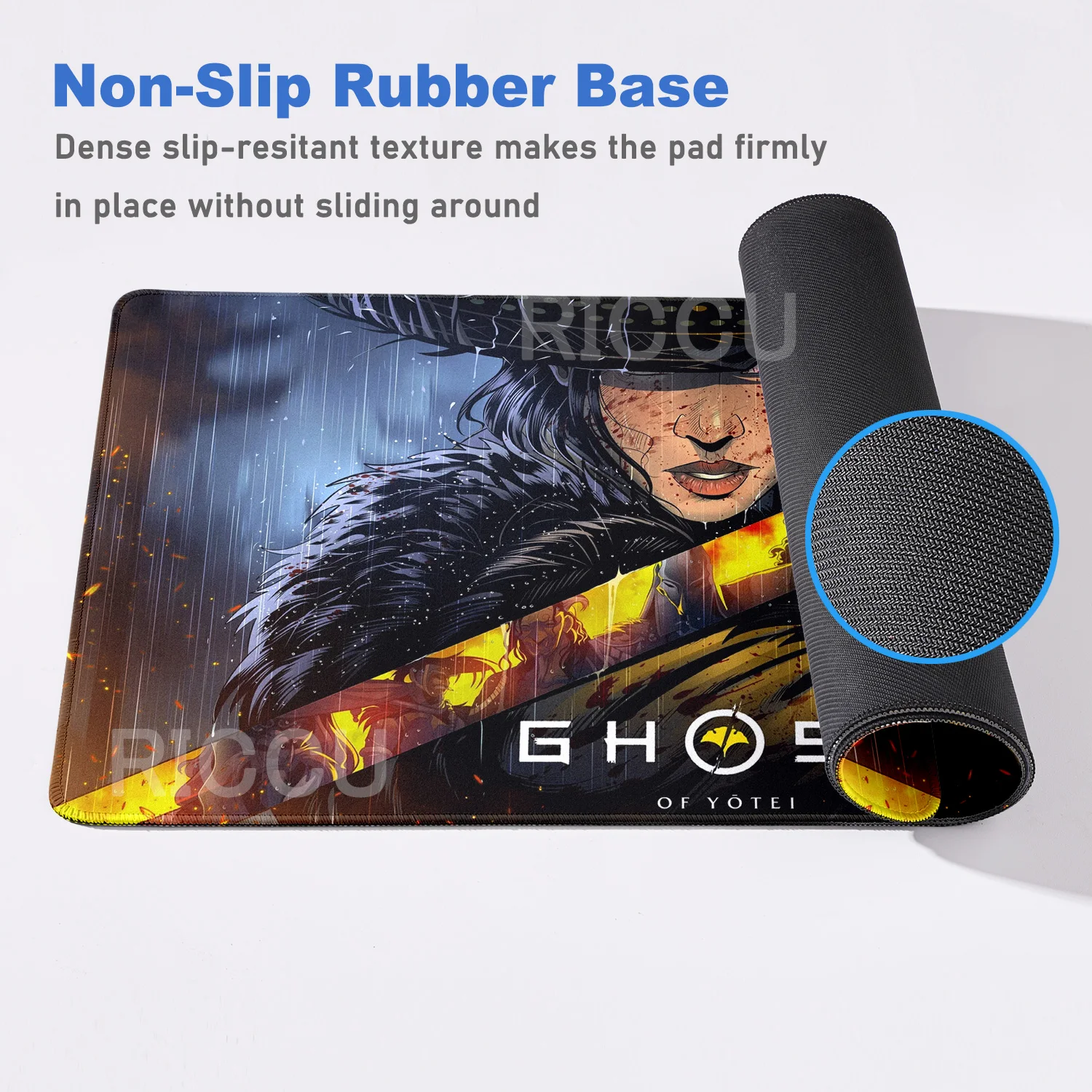 لعبة الساموراي اليابانية 40x90 سنتيمتر G-Ghost of Yotei ماوس الوسادة كبيرة حصيرة مكتبية لوحة المفاتيح مكتب المطاط الكمبيوتر عدم الانزلاق مكافحة فراي مسند الماوس