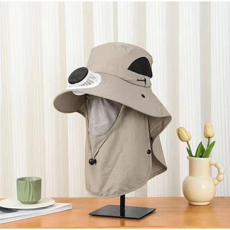 Outdoor Solar Fan Cap Usb Charging Wide Brim Shawl Anti-ultraviolet Fisherman's Hat Hiking Hiking Camping Sunshade Cooling Cap