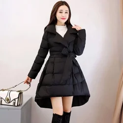 2022 New Fashion Winter Jacket Long Coat Women Parkas Warm Padded Cotton Jacket With Belt Womens Clothing Outwear Manteau Femme