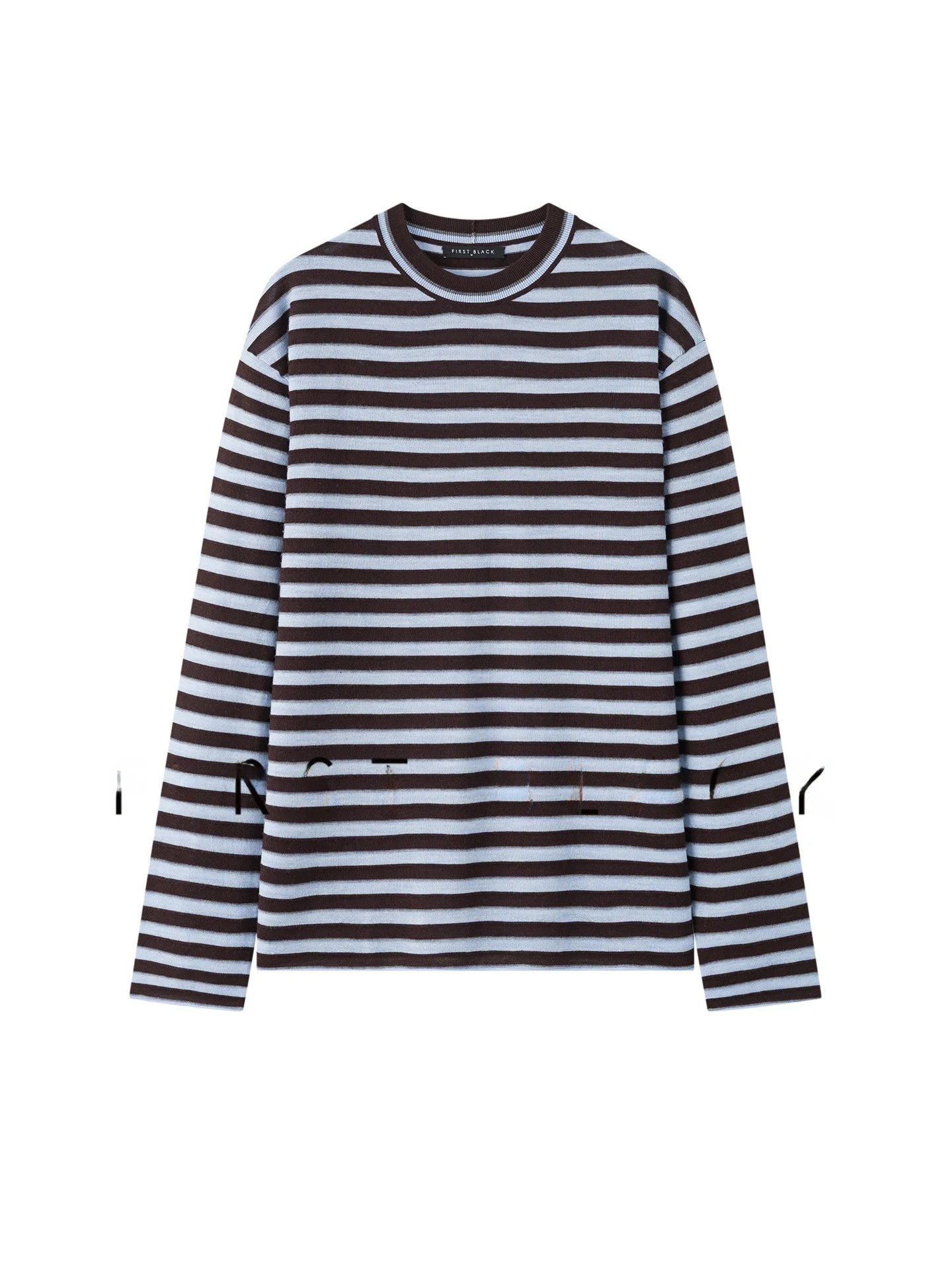 

Свободная трикотажная футболка Lazy Biella Yangzi, полосатый силуэт из пряжи, шерстяной длинный свек, круглый женский модный осенний топ