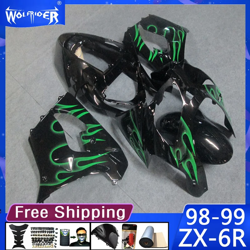 

Motorcycle cowl ABS plastic fairings for ZX-6R 1998-1999 ZX6R 98 99 Motorbike green Black fairing Manufacturer Customize cover