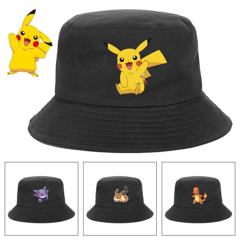 

Pikachu Gengar Bucket Hat Fashion Men Women Print Fishermen Caps Cartoon Outdoor Sport Sunscreen Cap Casual Hip Hop Hats Gifts
