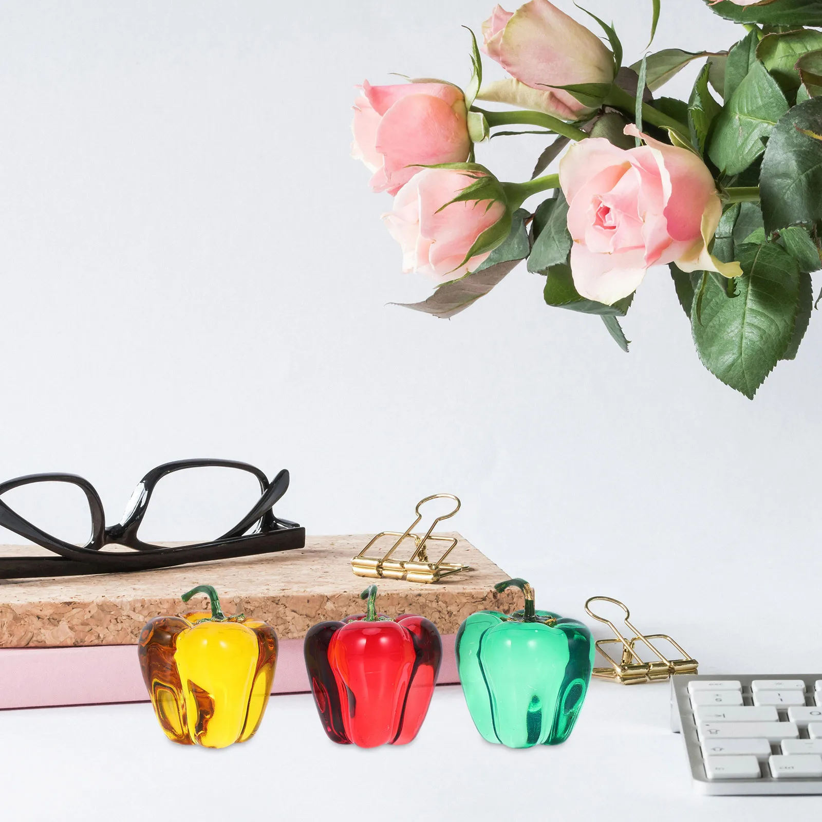 

3Pcs Crystal Bell Pepper Artificial Vegetables Lifelike Home Decor Kitchen Table Centerpiece Decorative Chili Ornaments