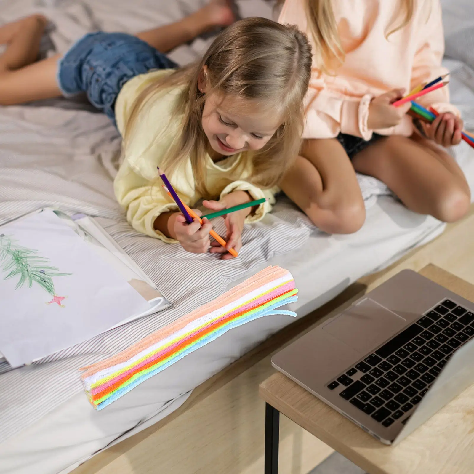 

2 набора разноцветных витых синельных нитей из полиэстера премиум-класса для детских творческих проектов, развития воображения и рукоделия