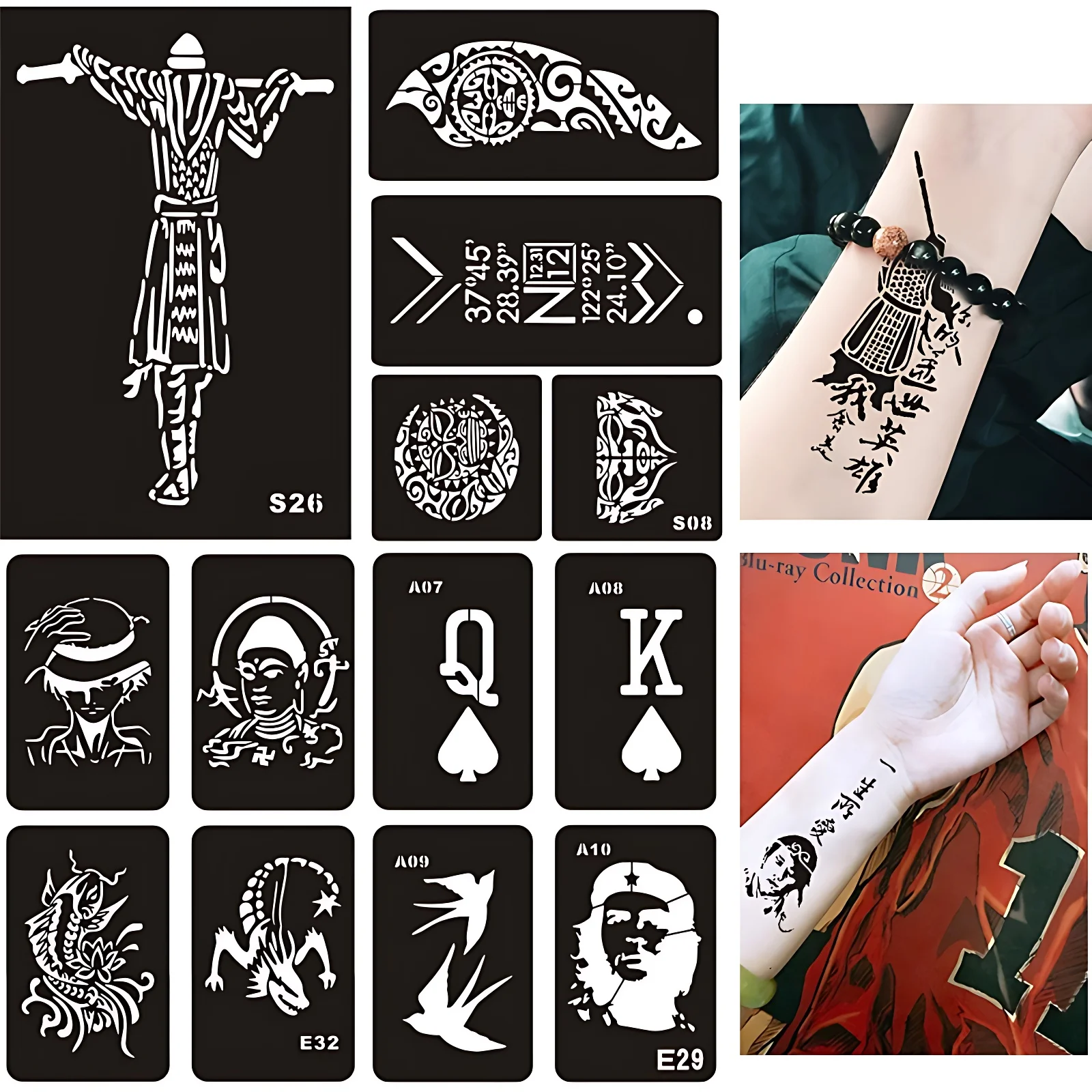 Reusable Airbrush Tattoo Stencil for Women Men Kids Totem Lizard Feather Henna Glitter Tatoo Template Hands Arm Face Finger Body