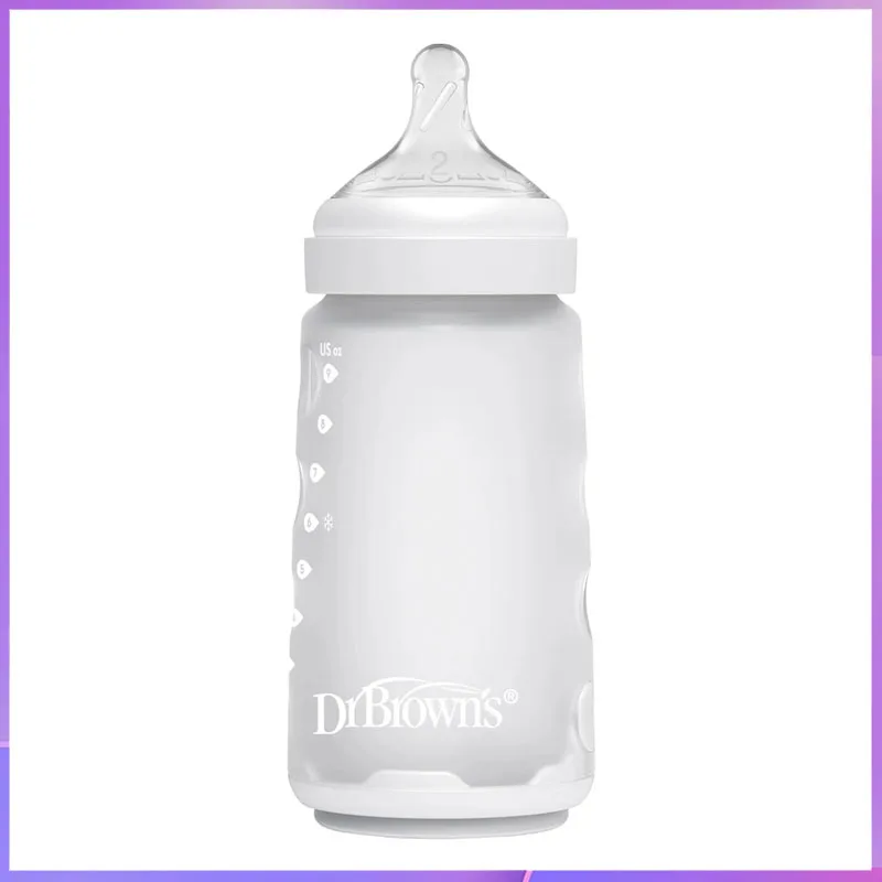 Dr. Brown's Silicone Anti-Colic Baby Bottle for Infants 0–6 Months, Breast-Like Wide-Mouth, 150ml 270ml, White