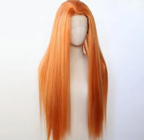 Ginger Orange Wig Synthetic Lace Front Wig Long Yaki Straight Lace Front Synthetic Wig Pre Plucked Heat Resistant Fiber Hair