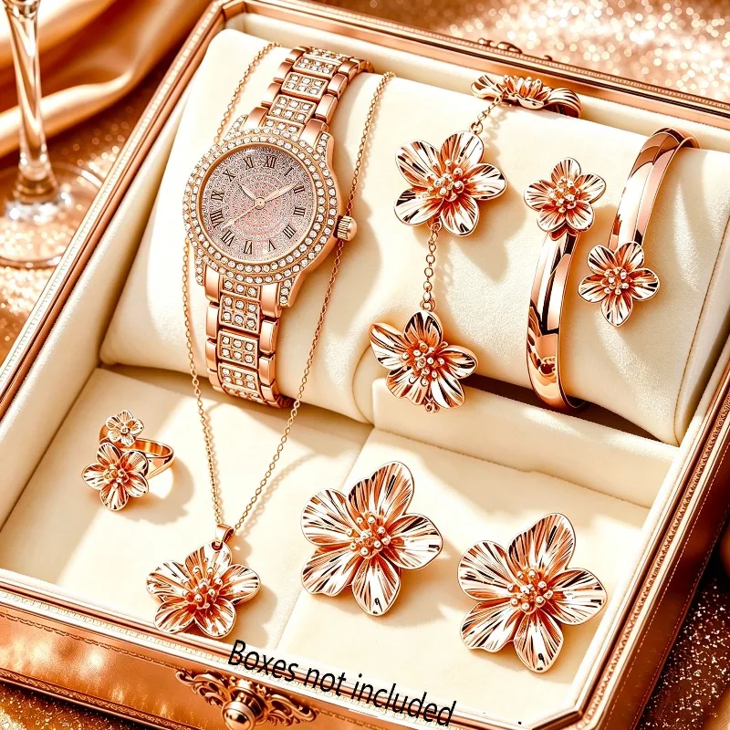 7-Piece Women's Fashionable and Elegant Set, Round Dial Watch - Suitable for Birthdays, Parties, and Student Gifts