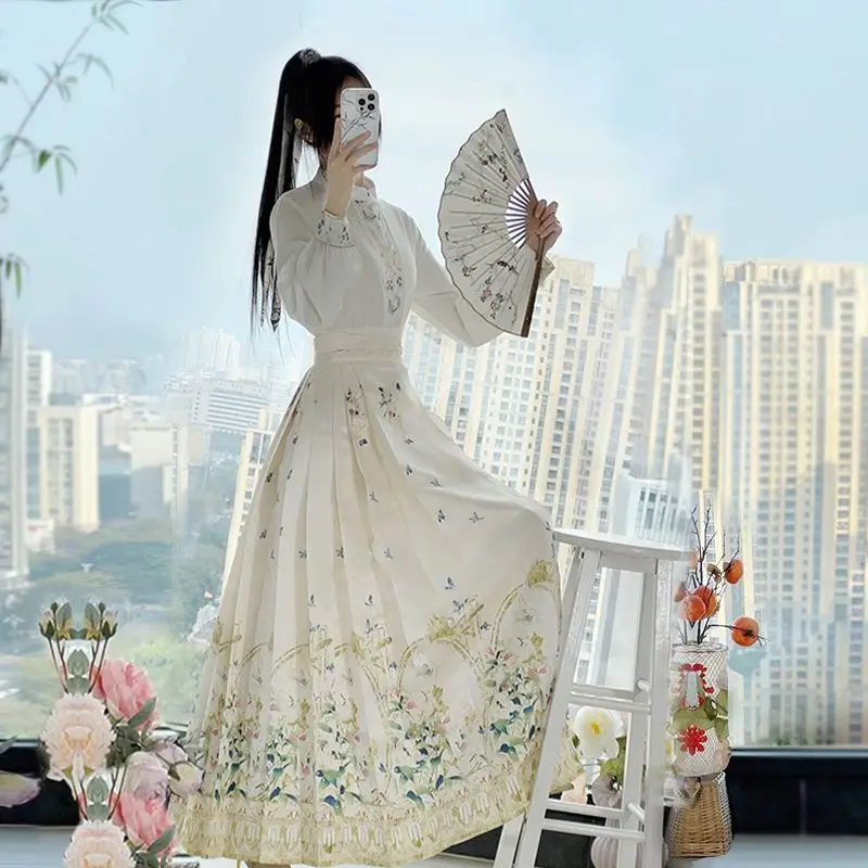 The Horse-faced Skirt Set for Adult Women Is An Original Hanfu The Ming Dynasty Style Improved Daily Commuting Stand-up Collar