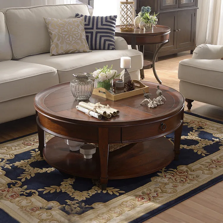 

Simple round coffee table log small apartment Internet celebrity rural retro old furniture