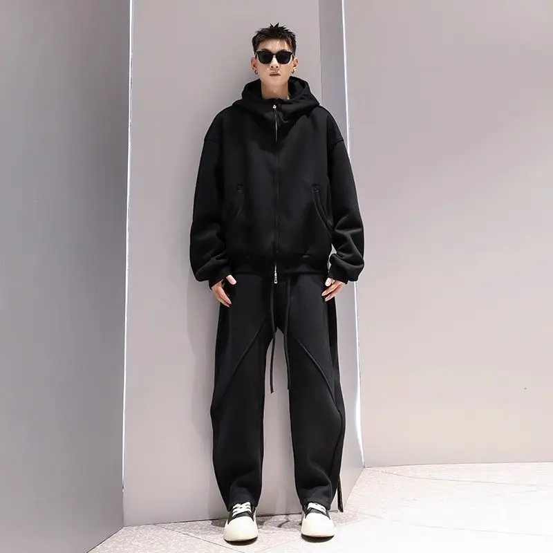 

Extra Large 300 Pou Heavyweight Trendy Sports Set for Men Autumn New Hooded Open Cardigan Sweatirt Color Two-Piece...