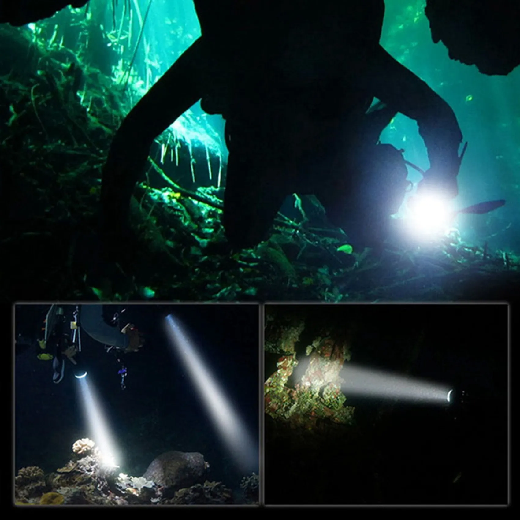 DT19-2X Scuba Deep Diving Light Professional Powerful Flashlight Underwater Waterproof LED Diver Light,Black