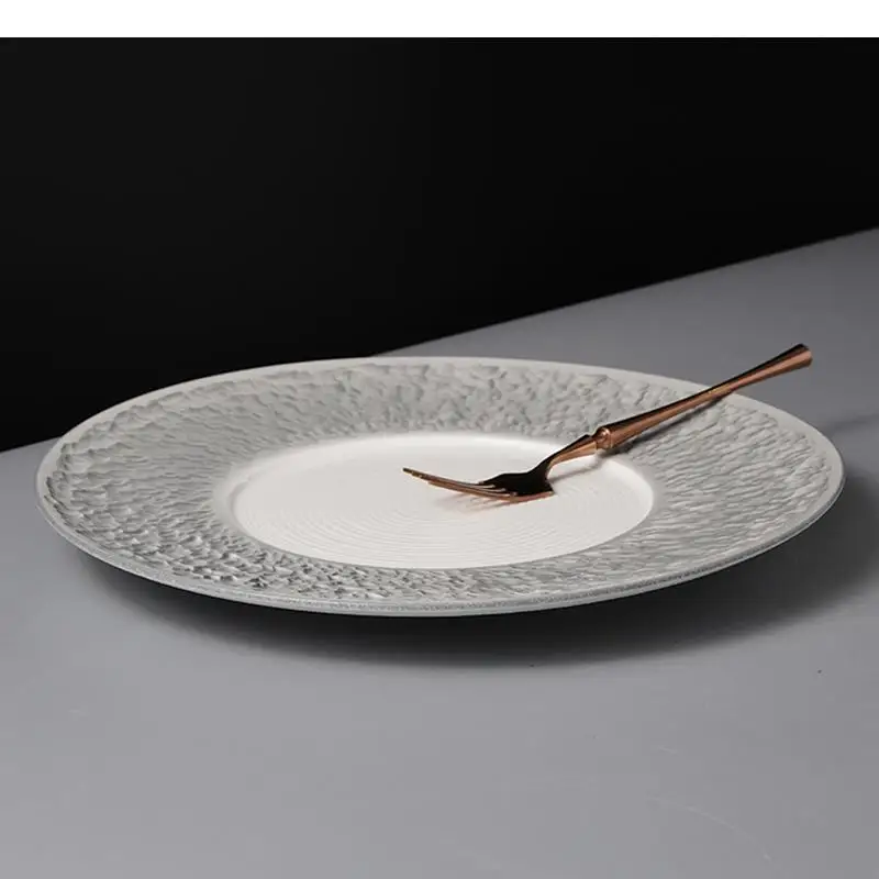 Relief Textured Ceramic Wide Plate Restaurant Steak Dessert Sushi Dish Molecular Cuisine Specialty Tableware