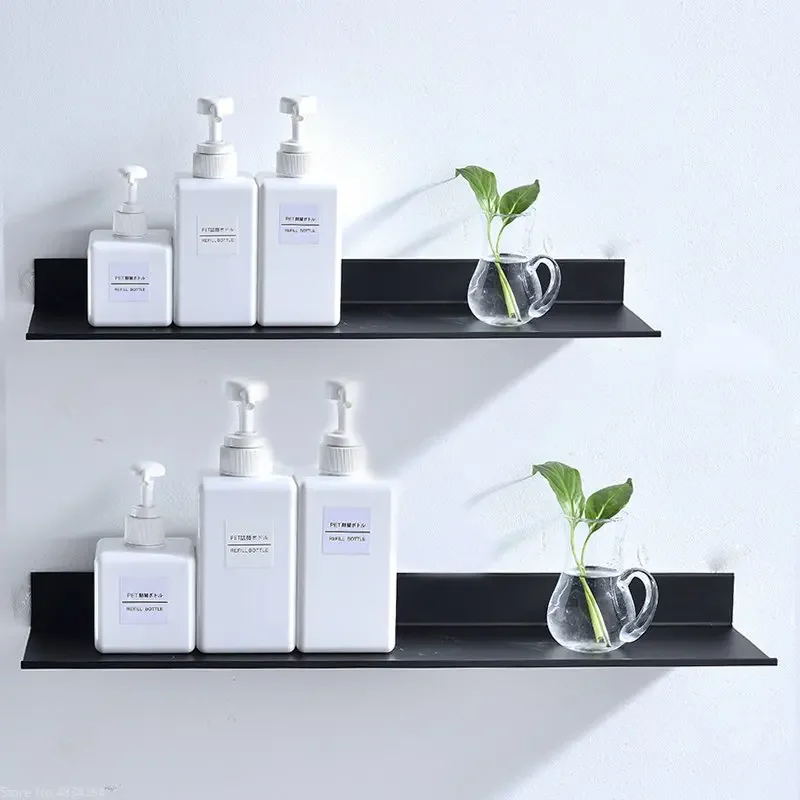 

Punch Free Floating Shelves for Wall Self-adhesive Rack 20-50cm Kitchen Decor Bathroom Accessorie Modern Matt Black Mini shelf