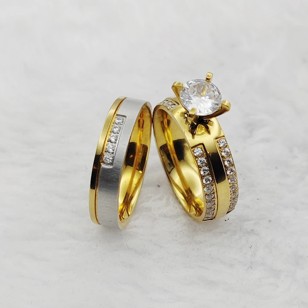 Jewelry Bridal Set Showroom Display Designs 24k Gold Plated Titanium  Rings Dubai Wedding Ring Engagement Band Wife