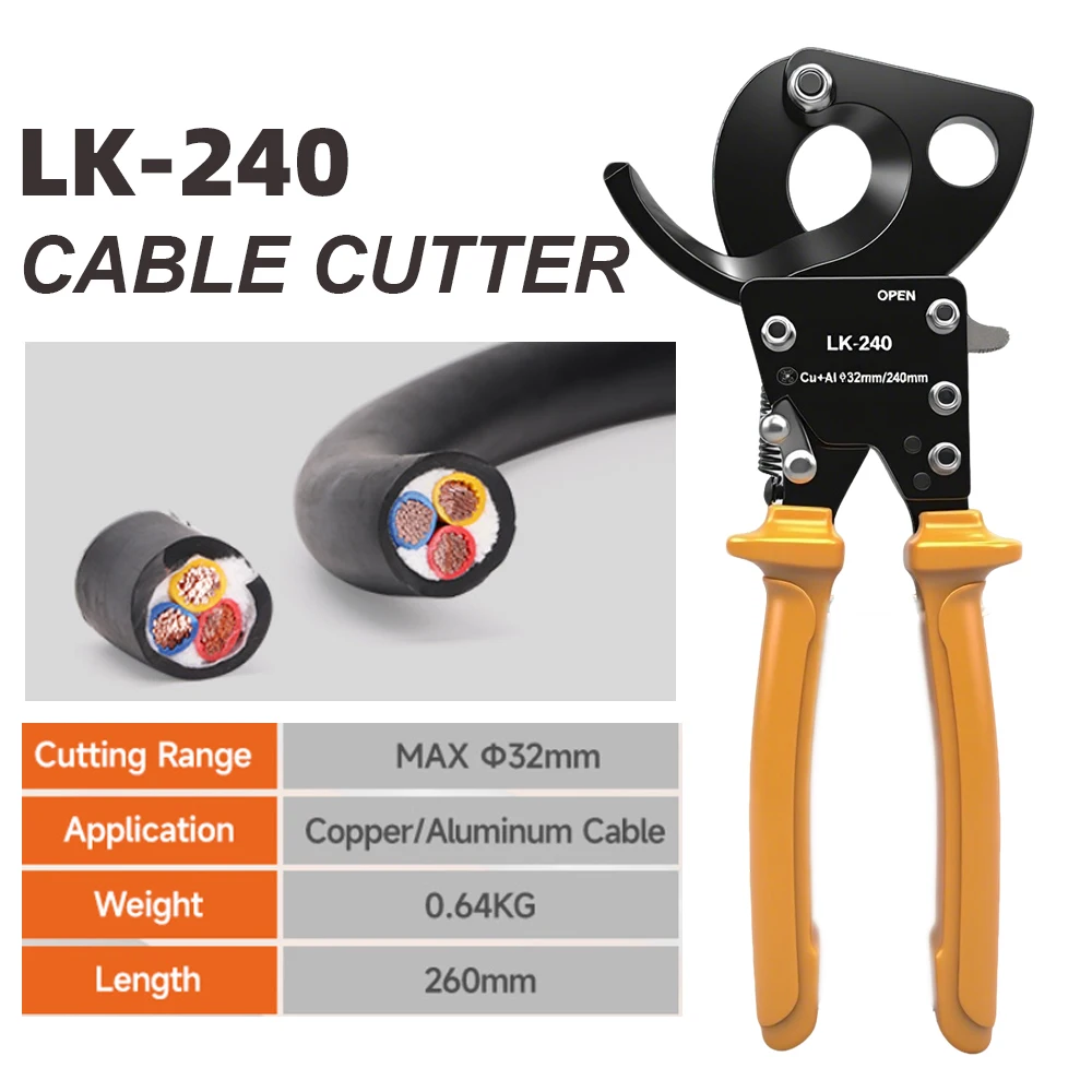 Cortadores de cables con trinquete Alicates para cables Cortadores de cables de alta resistencia para cables de aluminio y cobre de múltiples hilos de hasta 240 mm2