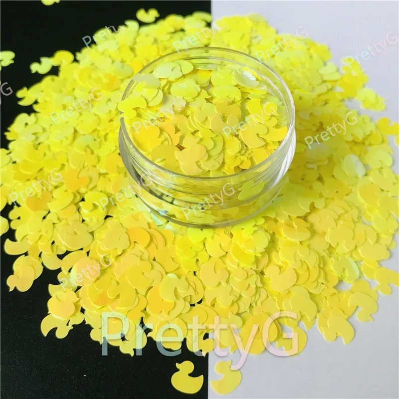 PrettyG 1 Box Fluorescent Yellow Duck Shaped Pearl Iridescent Glitter Sequins For Craft Nail Makeup Decoration Accessories C50R