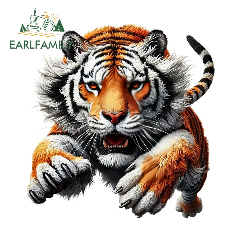 EARLFAMILY Vivid Fierce Tiger Fine Car Decals Funny Creative Fashion Skateboard Decals 3D PVC Auto ATV Scratch-Proof Sticker
