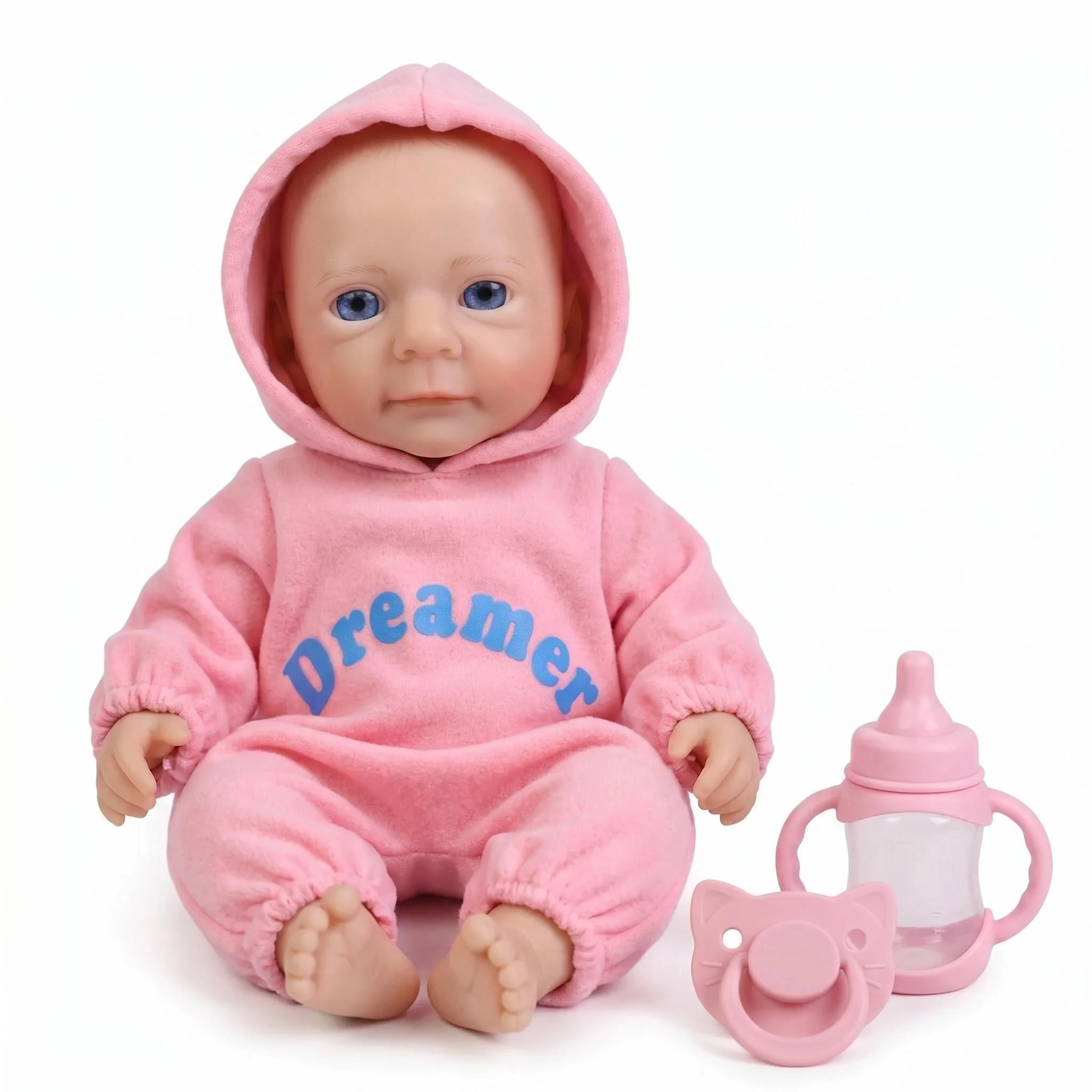 12 Inch Flexible Elastic Solid Platinum Silicone Art Doll Premie Baby Felicia Collectible Gift with Random Pacifier And Bottle