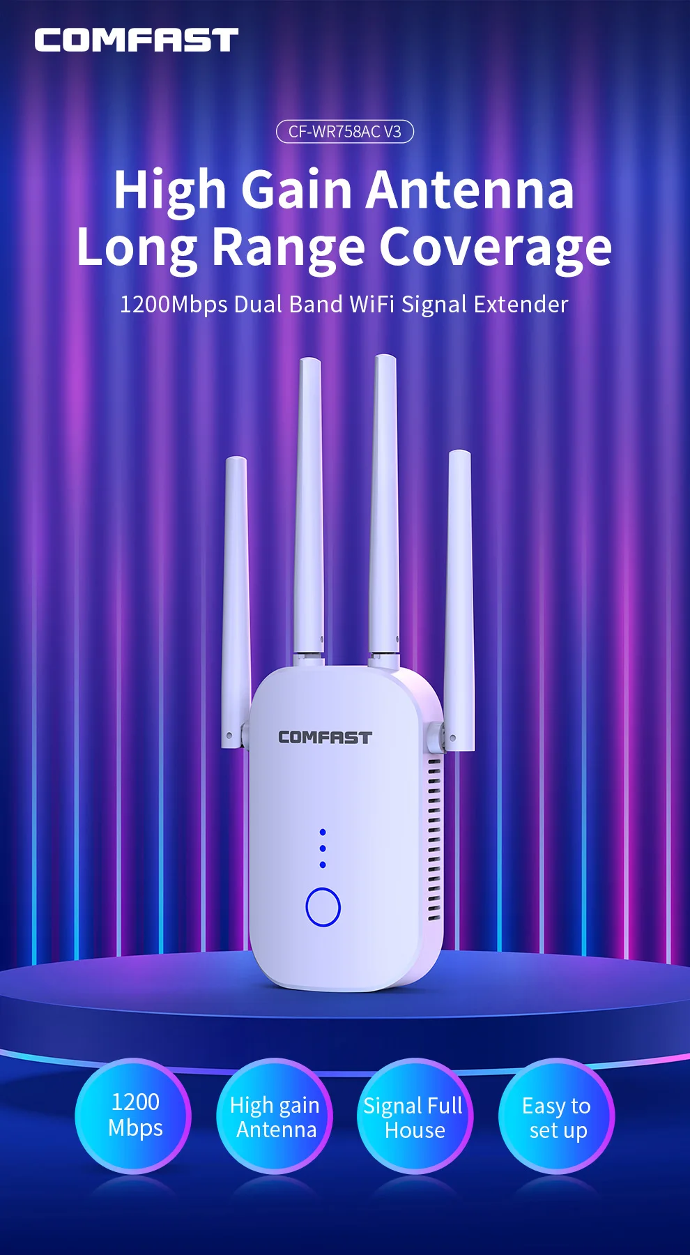 COMFAST-Répéteur WiFi AC1200, bande pour touristes 2.4G et 5GHz, extension WiFi, stérilisation 11AC, routeur sans fil injuste, amplificateur de