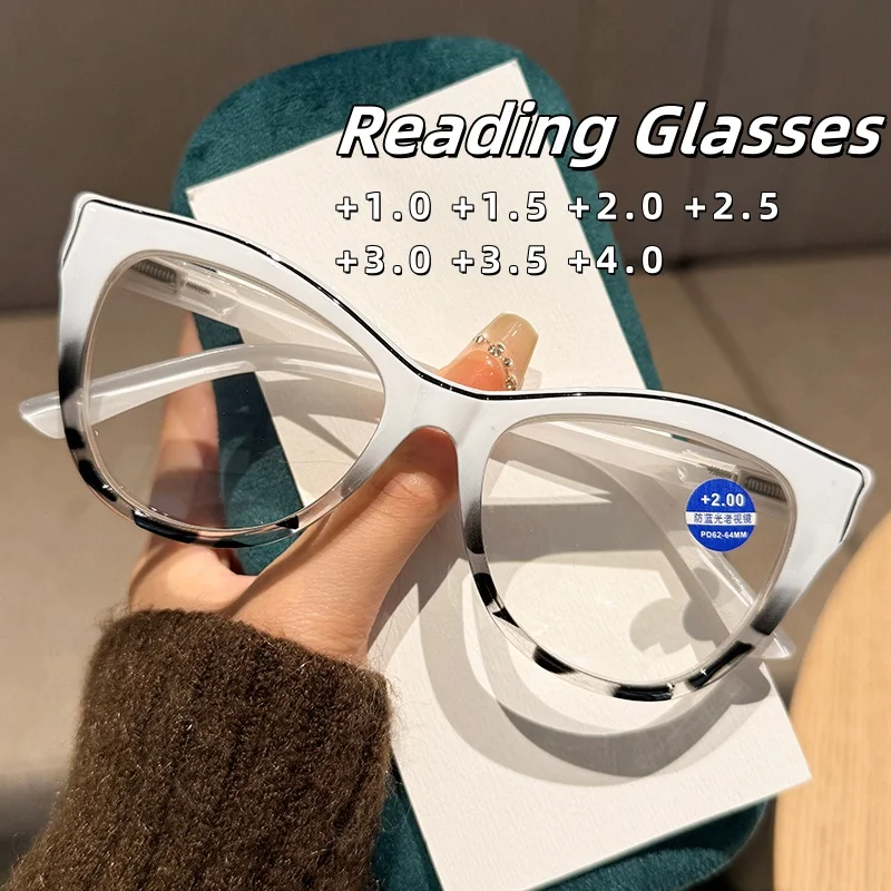 

New Stroke Cat Eye Reading Glasses Blue Light Blocking Eye Protection Clear Lens Ultra Light Unisex Glasses Diopter To +4.0