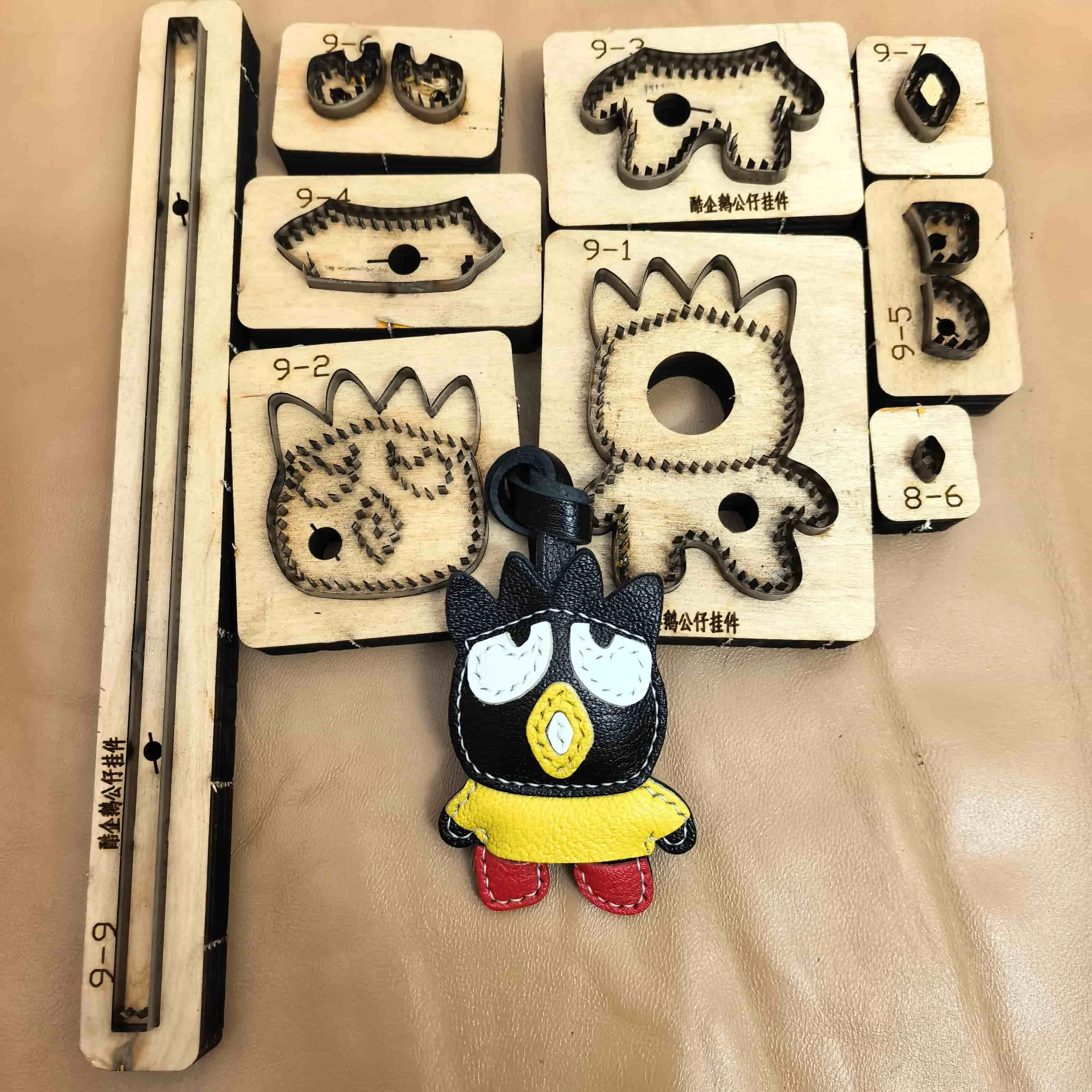 Cartoon Cool Penguin Leather Bag Pendant Wood Cutting Die, Laser Custom Leather Craft Mold For Manual Cutting Machine