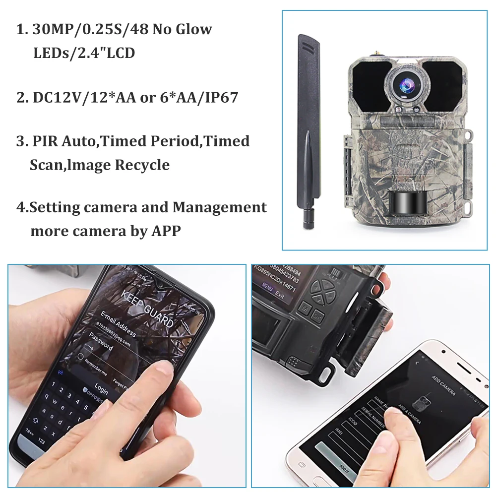 Keepguard KG896 CE ROHS معتمد 2K 36MP No-glow 0.15S سرعة الزناد 4G LET كاميرا تعقب للصيد
