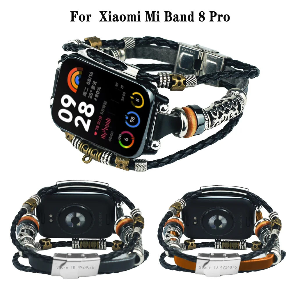 Smart watch Leather Braided Rope Strap For Xiaomi Mi band 8 Pro Bracelet Watchbands For Mi band 8 pro  Necklace Rope Accessories