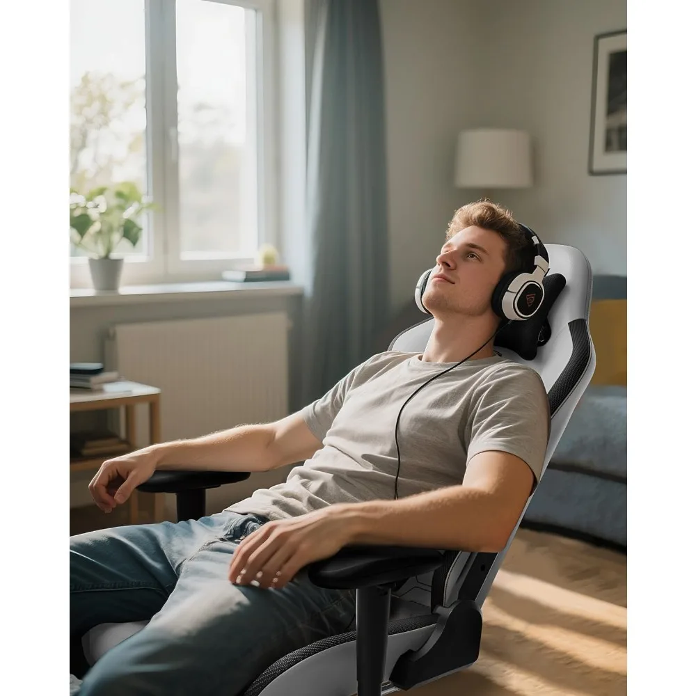 كرسي ألعاب G3 باللون الرمادي مع دعم قطني ومسند للقدمين، كرسي ألعاب مريح من جلد البولي يوريثان للمراهقين والبالغين