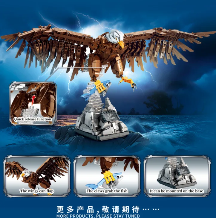 Nieuwe Creatieve Dierenbouwstenen MOC Bald Eagle Catch Fish Model Ornament Jongens Speelgoed Cadeau Educatieve Bouwset voor kinderen