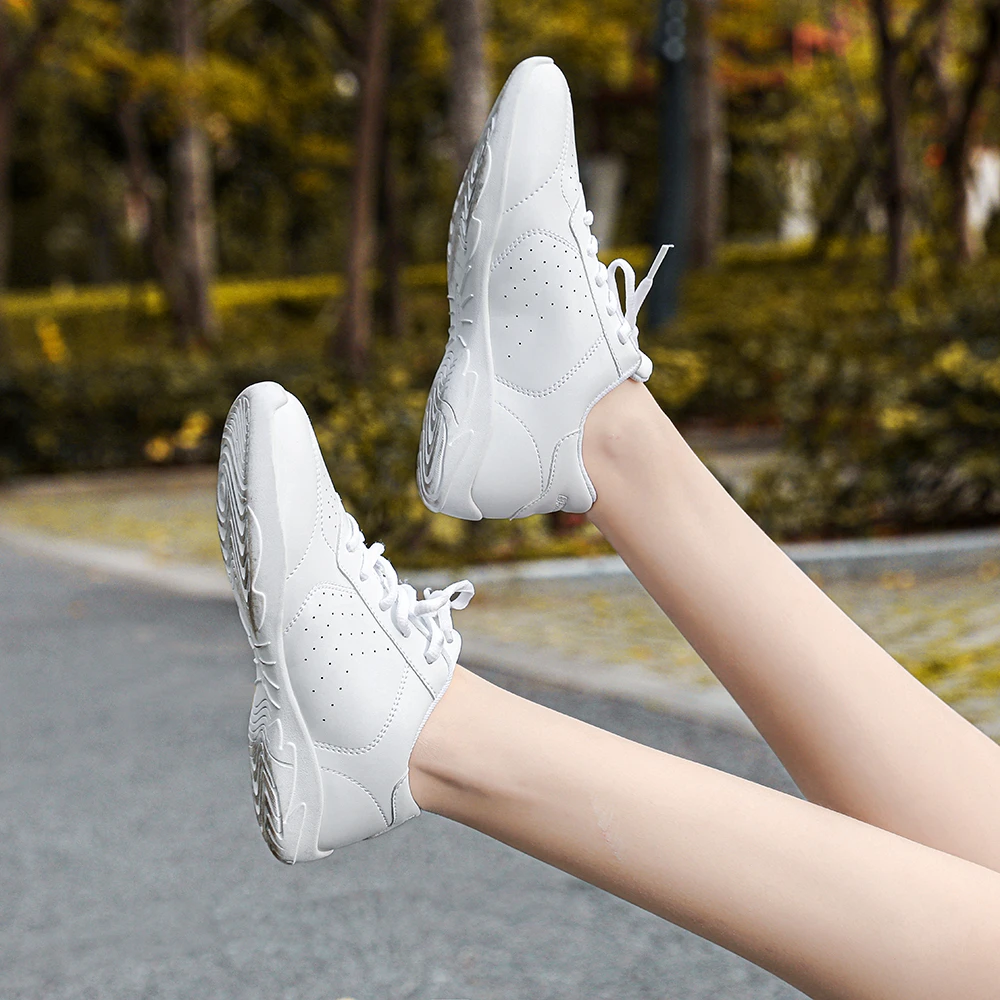 BAXINIER Girls White Cheerleading Shoes Youth Competition Dance Sneakers Women Flats Cheer Shoes Kids Training Walking Shoes