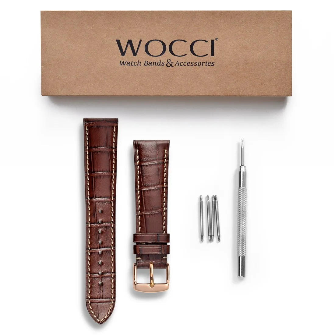 WOCCI Watch Accessories Watch Bracelet Belt Soft Alligator Embossed Leather Watch Band Watch Strap 18 19 20 21 22 mm Watchbands