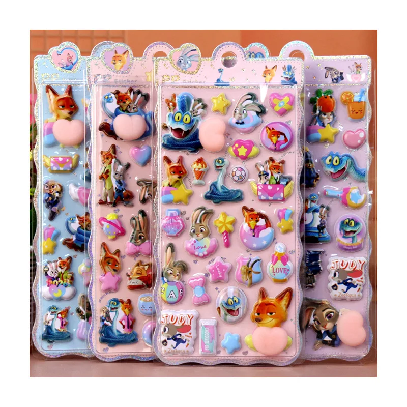 

40pcs Sheets Zootopia 3D Puffy Squishy Butt Stress Relief Stickers Thickened Soft Cartoon DIY Decorative Stickers For Kids