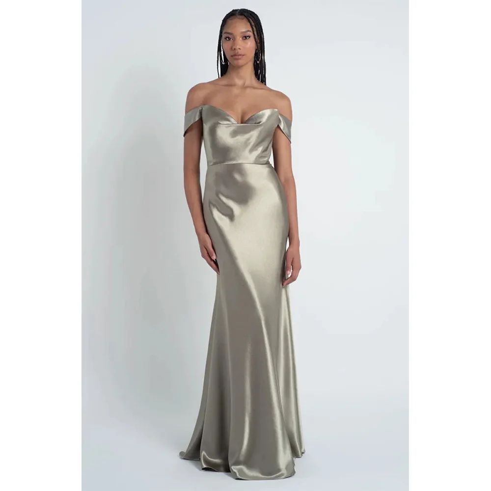 

QueensLove Bridesmaid Dress Sweetheart Satin Dress A-Line Evening Prom Dress Off the Shoulder Wedding Dress Customize