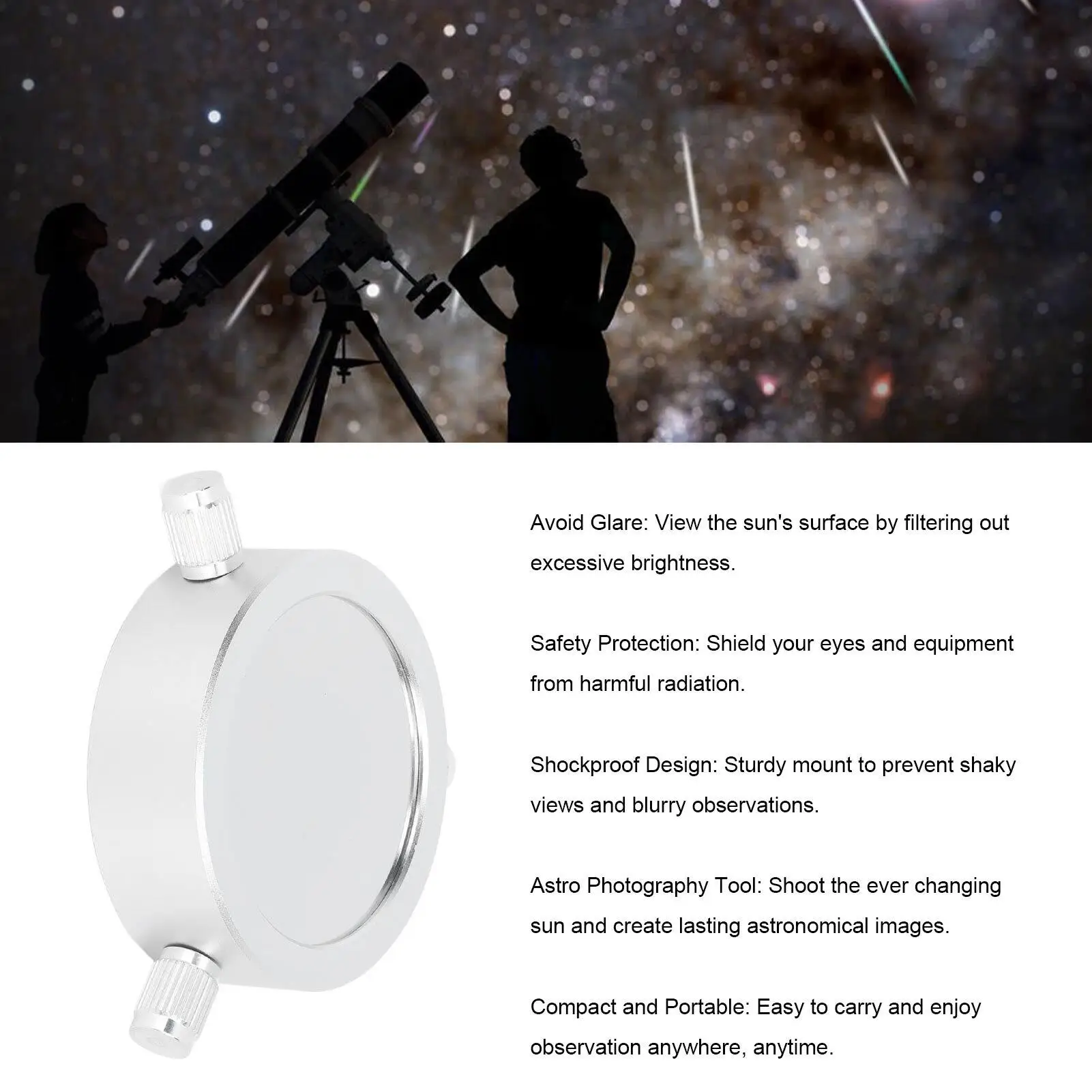 Adjustable PET Coated Solar Filter for Telescopes - Thickened Light Reduction Accessory, Portable & Secure Fit