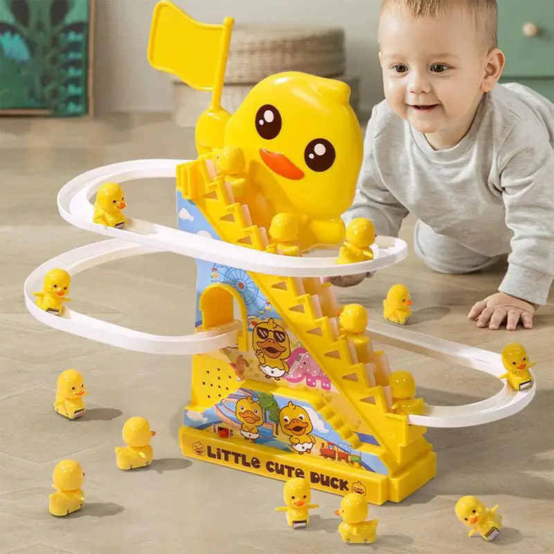 Funny Duck Roller Coaster Track Toy Climbing Stairs Electric Toy Duck Roller Electric Track Slide Stairs Coaster Toys For Kids