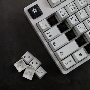 Tombol PBT Gaya Putih Hitam Minimalis untuk Keyboard Mekanis Mx Switch Tombol Profil Ceri Tombol Jepang Kustom GK61 12 keycaps penjualan terbaik hitam - №