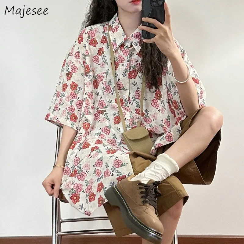 

Women Shirt Floral Sweet Loose Fit Preppy Style Lazy All-match Young Korean Fashion Casual Ins Prevalent Holiday Trendy Mujer
