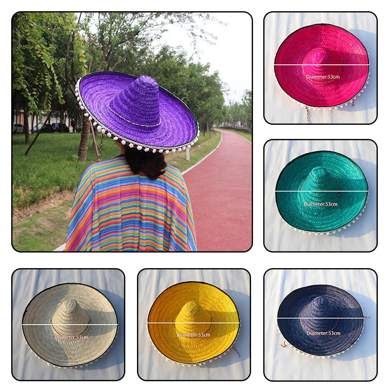 Mexican Hat Men Straw Mexican Sombrero Hat Women Colorful Panama Bucket Hats Decor Straw Hat Party Costume Accessories