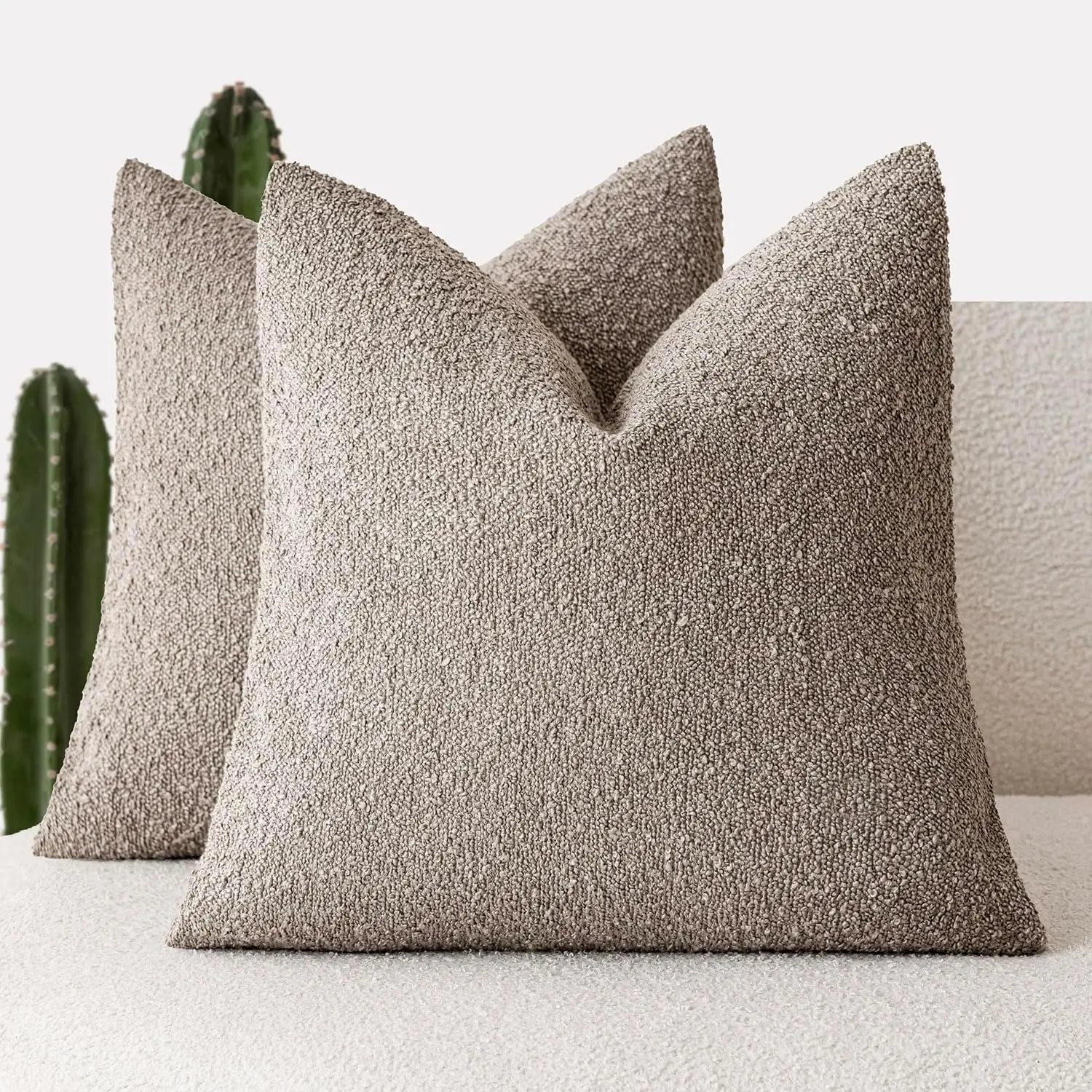 

Set Of 2, Decorative Textured Boucle Throw Pillow Covers Accent Solid Pillow Cases Neutral Soft Cozy Couch Cushion Case For
