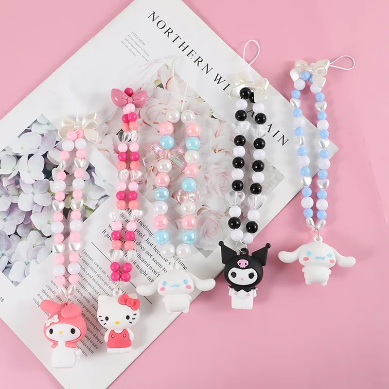 Sanrio Kuromi Hello Kitty Y2K Key Chain Diy Phone Case Pendant Cartoon Figure Beaded Ornament Accessory Girls Backpack Pendant