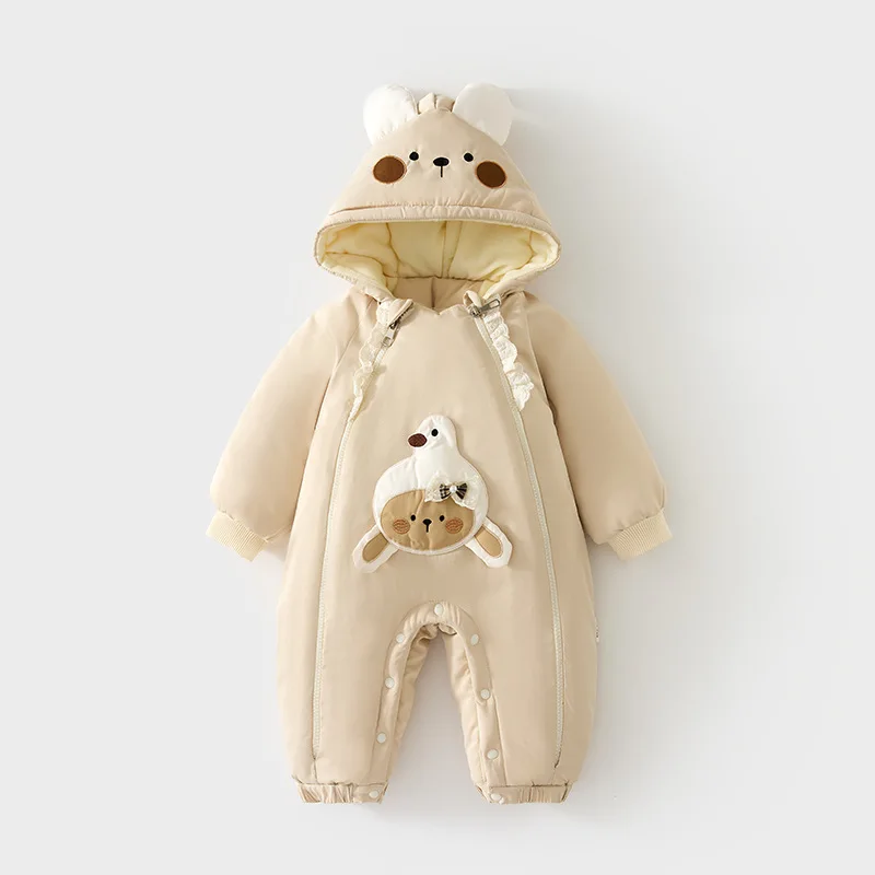 Baby Cotton-Padded Outwear with Hat Baby Hooded Cotton Addition Outer Wear Jumpsuit Winter Thickened Rompers Children
